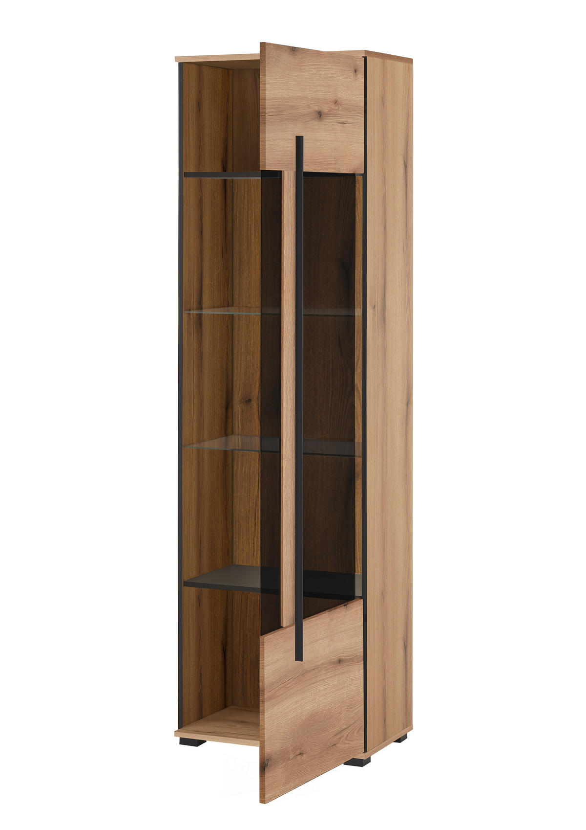 VITRINE  in Eichefarben  - Eichefarben/Schwarz, Design, Glas/Holzwerkstoff (60/200/37cm) - Livetastic