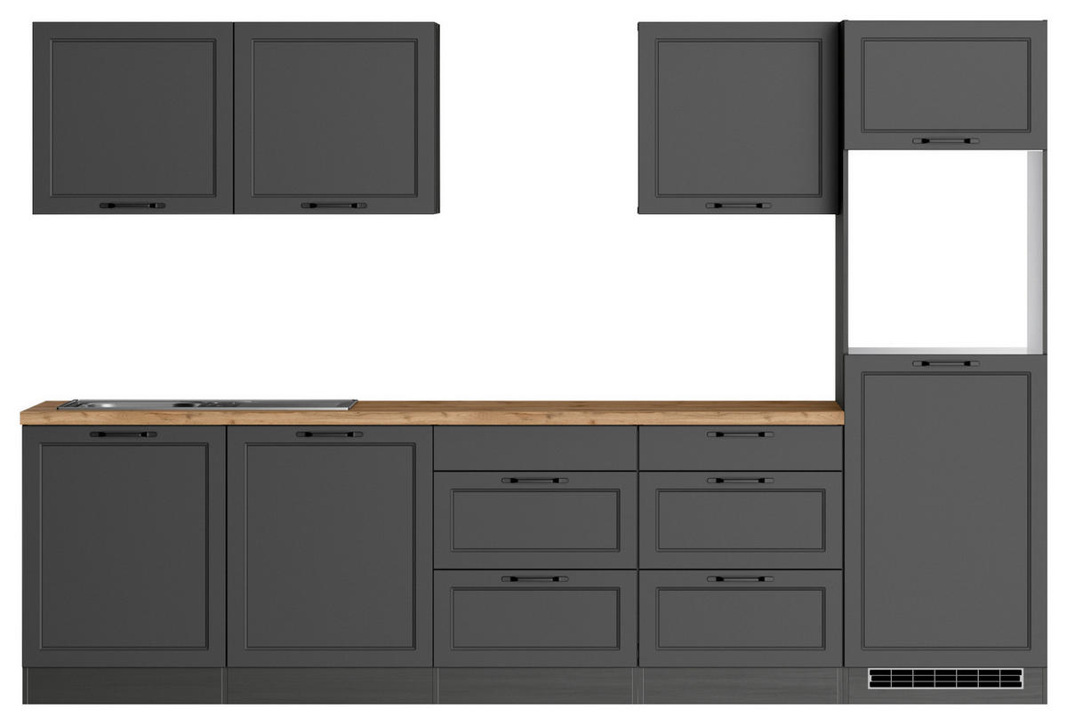 MODULKÖK UTAN VITVAROR 300 cm   i grå, ek Wotan  - ek Wotan/svart, Lifestyle, metall/trämaterial (300cm) - Held