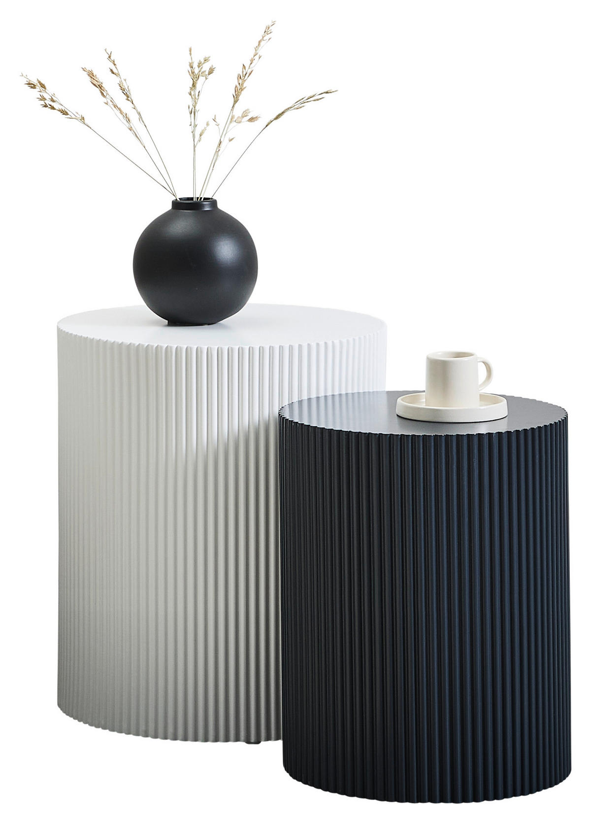 BEISTELLTISCHSET rund Schwarz, Weiß  - Schwarz/Weiß, Trend, Holzwerkstoff (32,5-40/32,5-40/40-46cm) - Xora