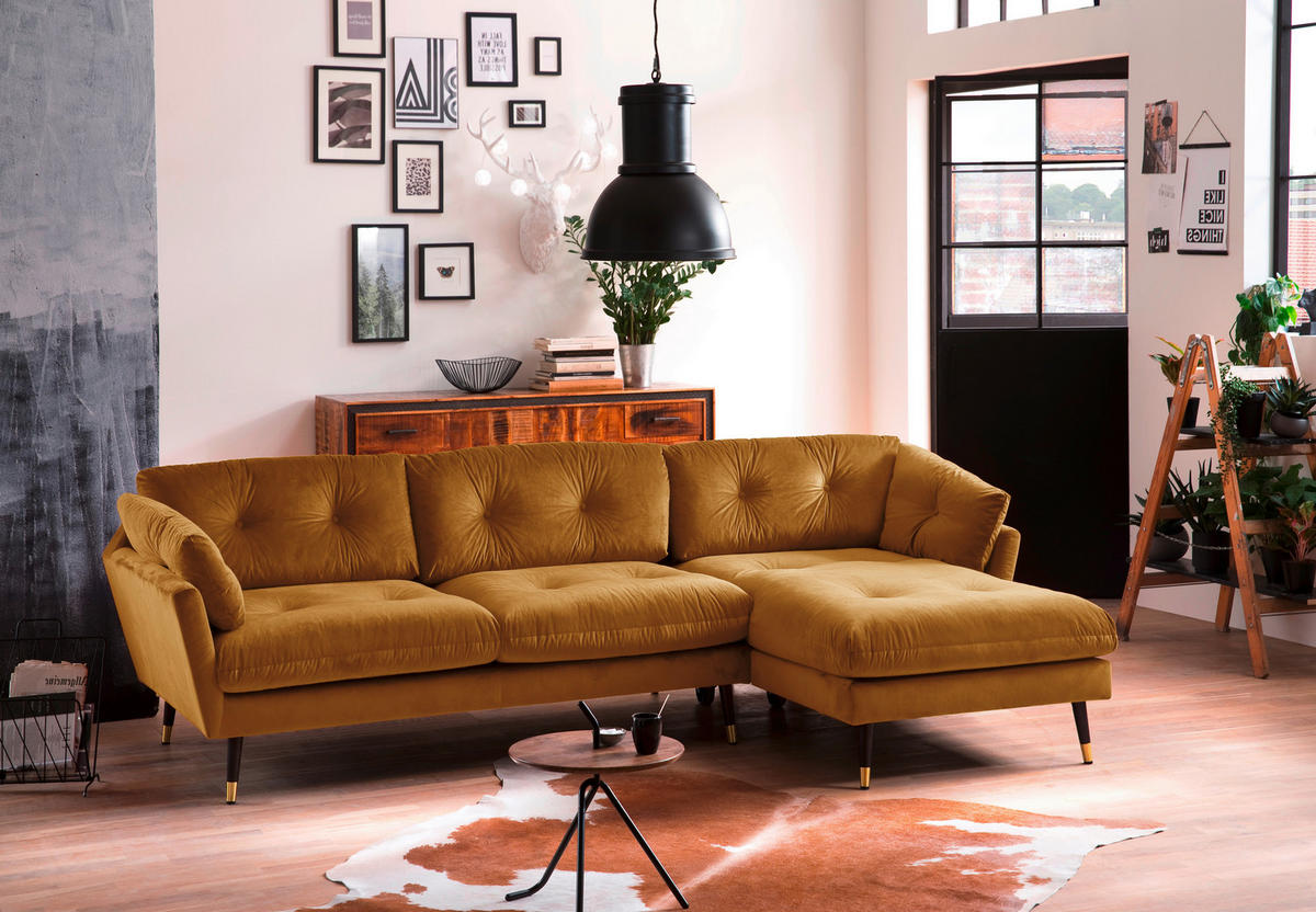 ECKSOFA Eckteil  JAPAN-2S.REC Senfgelb Samt  - Senfgelb, MODERN, Holz/Textil (269/155cm) - MID.YOU