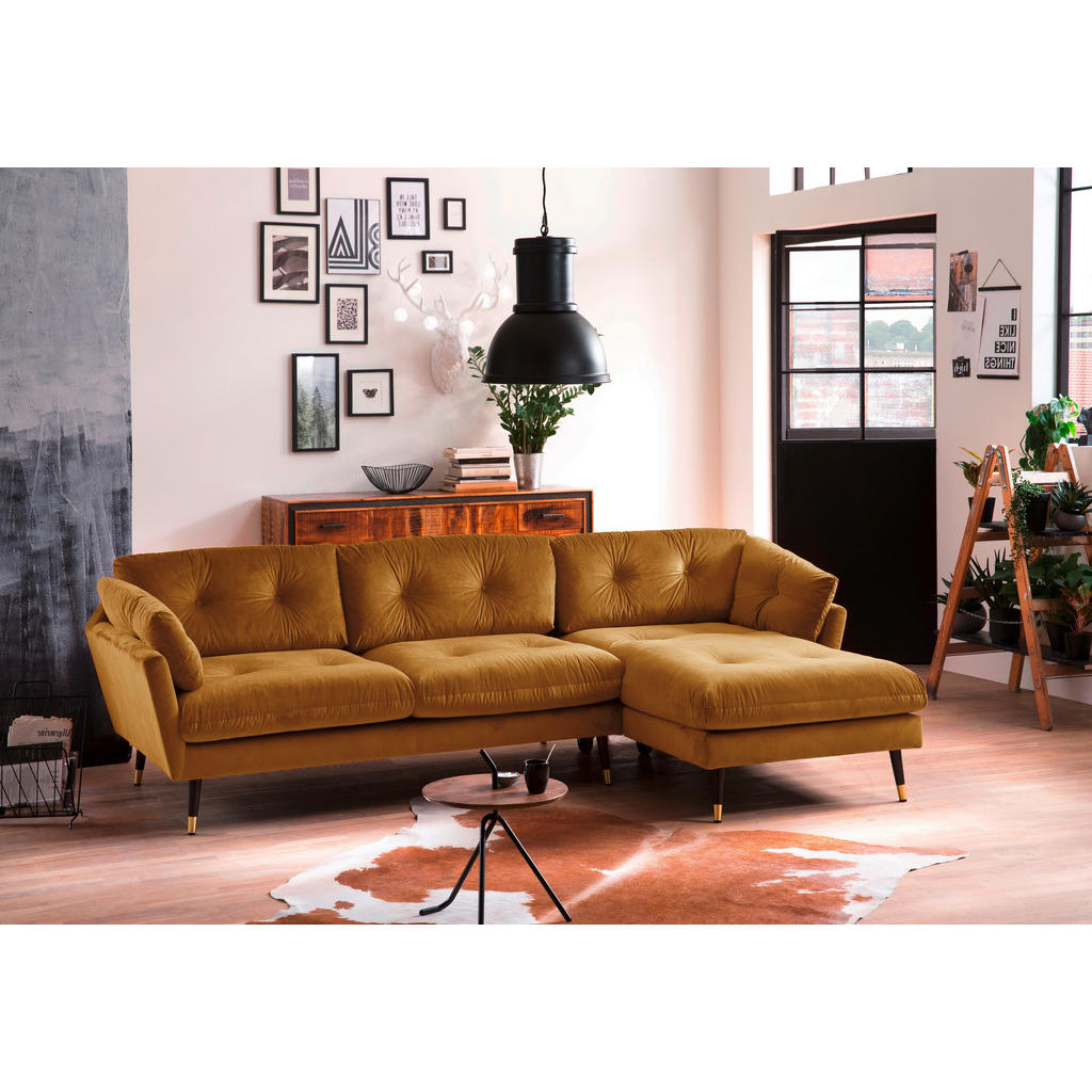 Thumbnail - Mid.you Ecksofa Japan-2S.rec, Senfgelb, Textil, Uni, 4-Sitzer, Füllung: Schaumstoffflocken,Schaumstoffflocken, Eckteil, ...