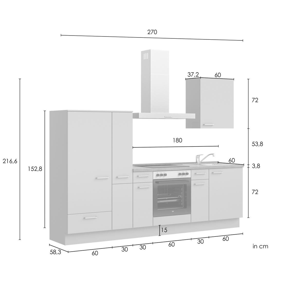 KÜCHENLEERBLOCK Frame 270 cm  in Weiß, Eichefarben  - Edelstahlfarben/Eichefarben, MODERN, Holzwerkstoff/Metall (270cm) - Nobilia