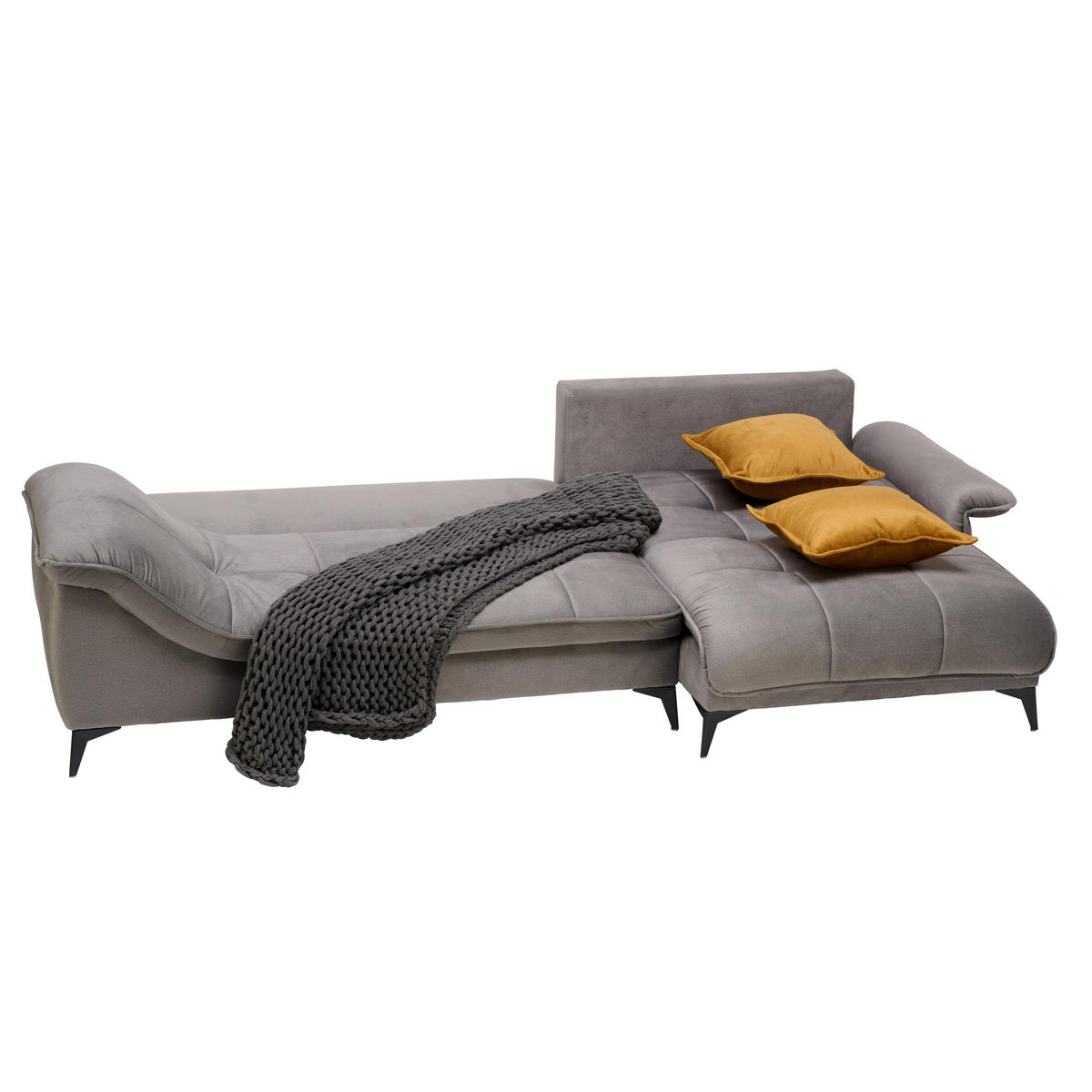 ECKSOFA in Velours Grau  - Schwarz/Grau, Design, Textil/Metall (304/175cm) - Stylife