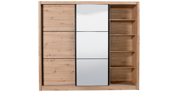 SCHIEBETÜRENSCHRANK 242/215,5/60 cm 3-türig Eiche Artisan - Schwarz/Eiche Artisan, Basics, Glas/Holzwerkstoff (242/215,5/60cm) - Xora