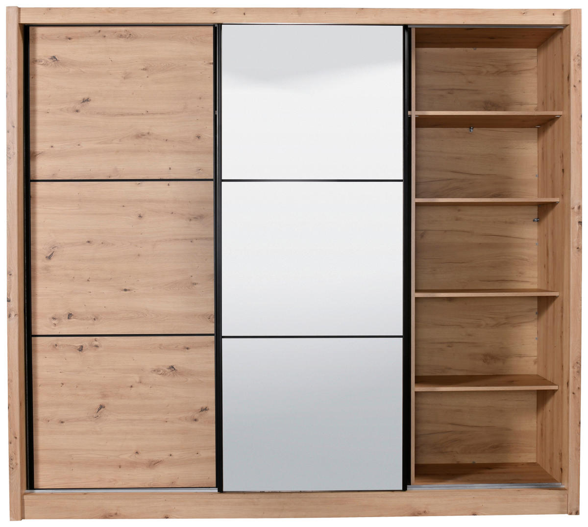 SCHIEBETÜRENSCHRANK 242/215,5/60 cm 3-türig Eiche Artisan  - Schwarz/Eiche Artisan, Basics, Glas/Holzwerkstoff (242/215,5/60cm) - Xora