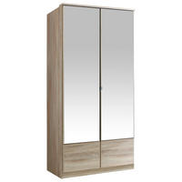 Dulap Cu Uși Rotative, 90/199/58 cm, culoare lemn stejar - culoare lemn stejar/culoare aluminiu, Konventionell, sticlă/metal (90/199/58cm) - MID.YOU