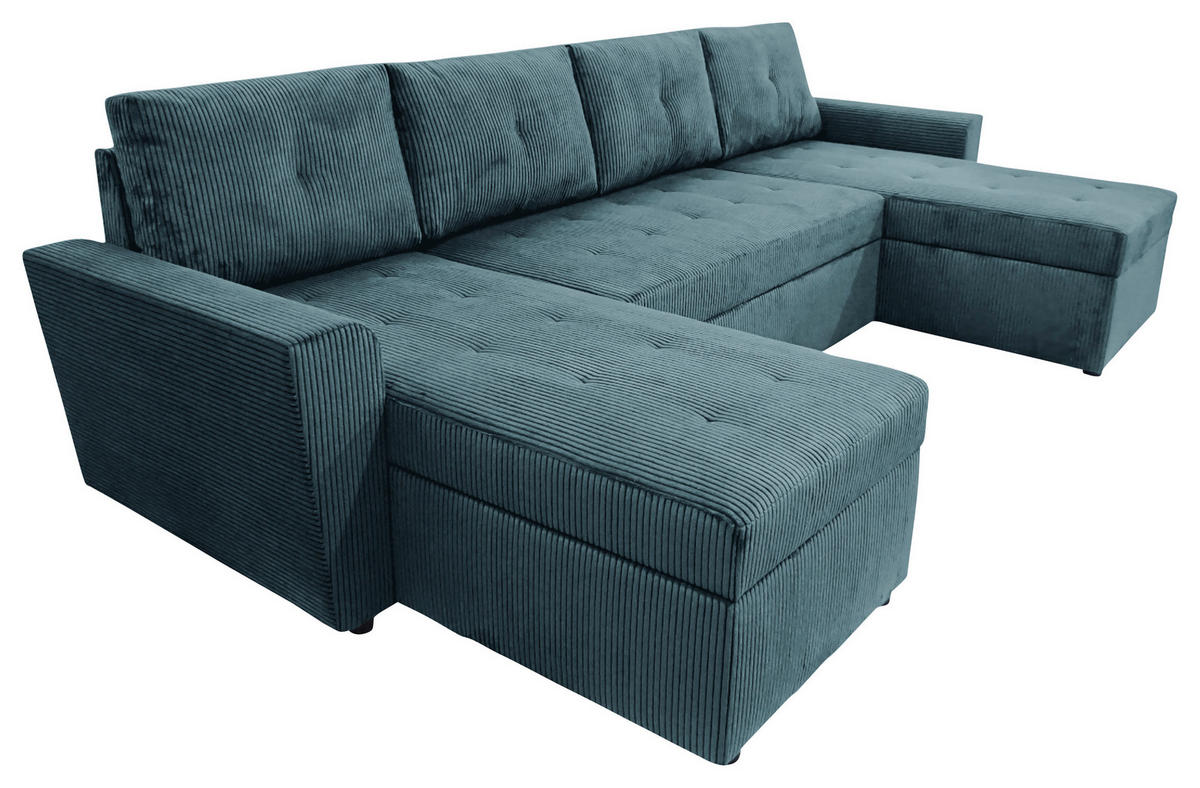 WOHNLANDSCHAFT TERMOLI in Cord Hellblau  - Schwarz/Hellblau, Design, Kunststoff/Textil (155/296/155cm) - MID.YOU