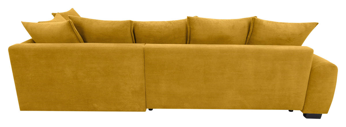 ECKSOFA Currygelb Cord Rückenkissen, Armlehnenkissen, Bettkasten, Schlaffunktion, Rücken echt, Liegefläche im Originalstoff  - Currygelb/Schwarz, KONVENTIONELL, Kunststoff/Textil (304/212cm) - Carryhome