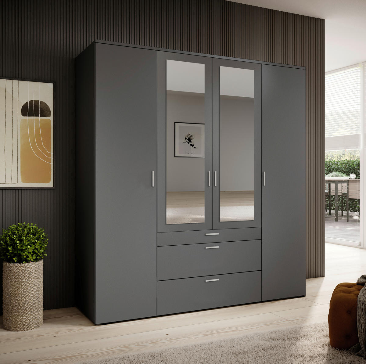 DULAP CU UȘI ROTATIVE grafit  - grafit/culoare aluminiu, Modern, plastic/sticlă (180/195/56cm) - Livetastic