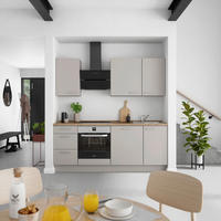 KÜCHENBLOCK 210 cm   in Grau, Eiche dunkel  - Eiche dunkel/Edelstahlfarben, MODERN, Holzwerkstoff/Metall (210cm) - Nobilia