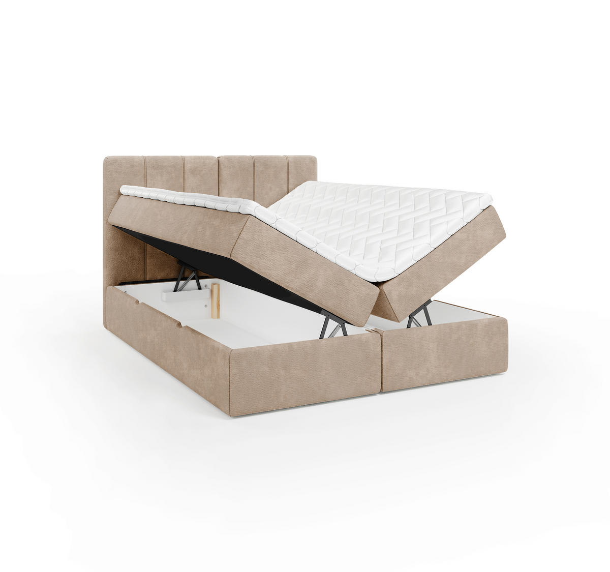 BOXBETT 160/200 cm,  in Braun, gepolstertes Kopfteil, Bettkasten, Topper, Matratze, H3 = fest  - Schwarz/Braun, Design, Holzwerkstoff/Kunststoff (160/200cm) - Esposa
