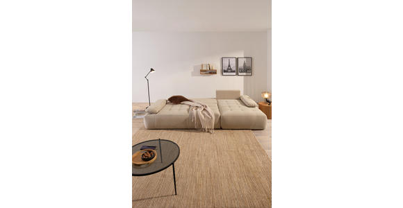 ECKSOFA Naturfarben Webstoff  inkl. Rückenkissen, Bettkasten, Schlaffunktion, Rücken echt, Armteilverstellung, Liegefläche im Originalstoff  - Schwarz/Naturfarben, KONVENTIONELL, Kunststoff/Textil (282/162cm) - Carryhome