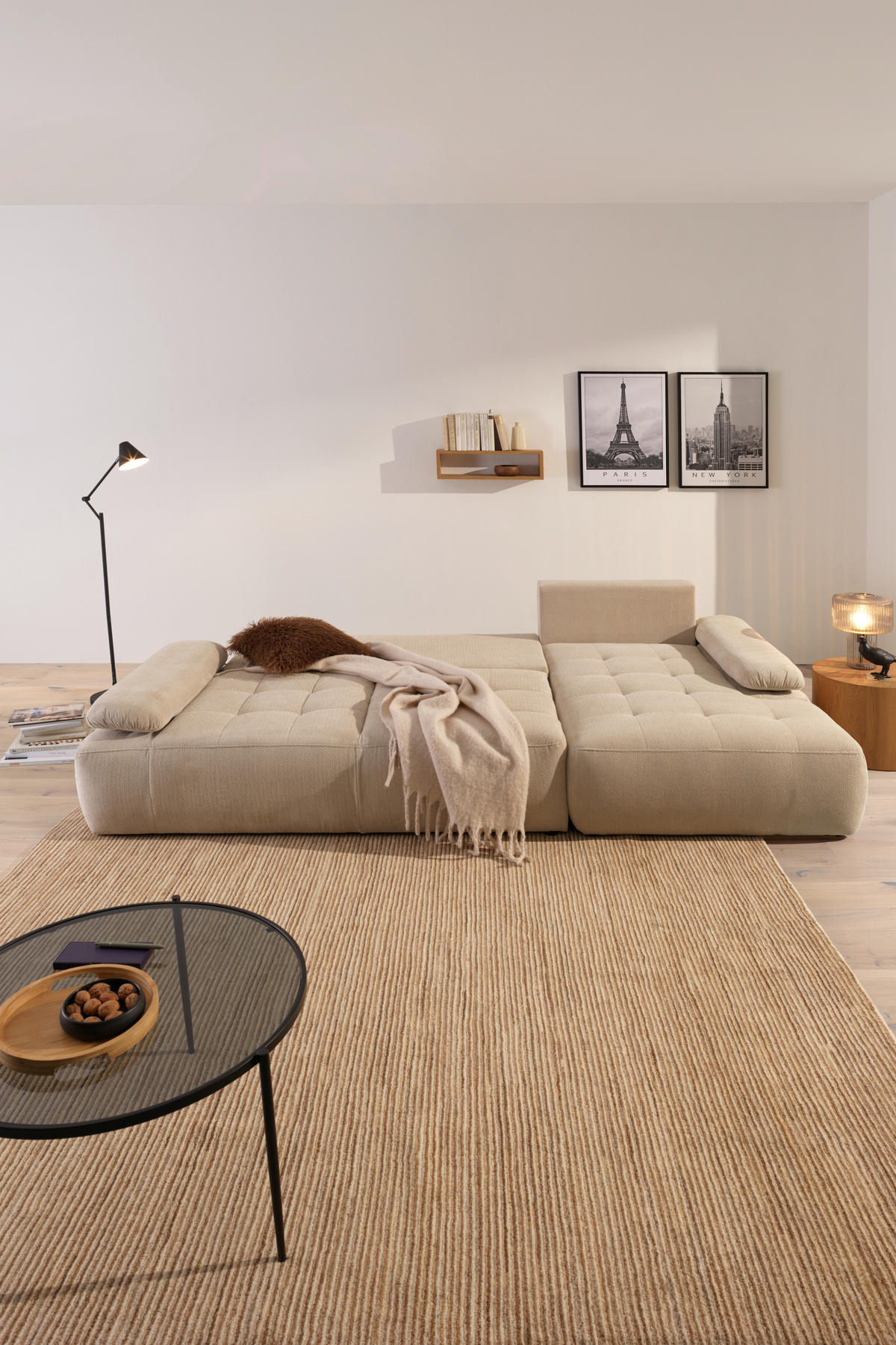 ECKSOFA Naturfarben Webstoff  - Schwarz/Naturfarben, KONVENTIONELL, Kunststoff/Textil (282/162cm) - Carryhome