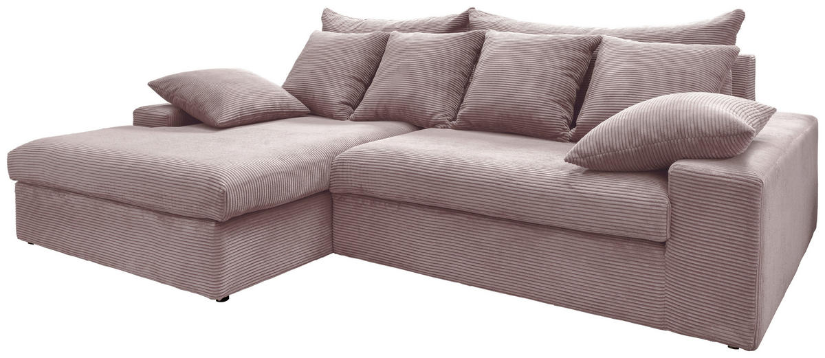 ECKSOFA in Cord Rosa  - Schwarz/Rosa, Modern, Kunststoff/Textil (200/278cm) - Livetastic