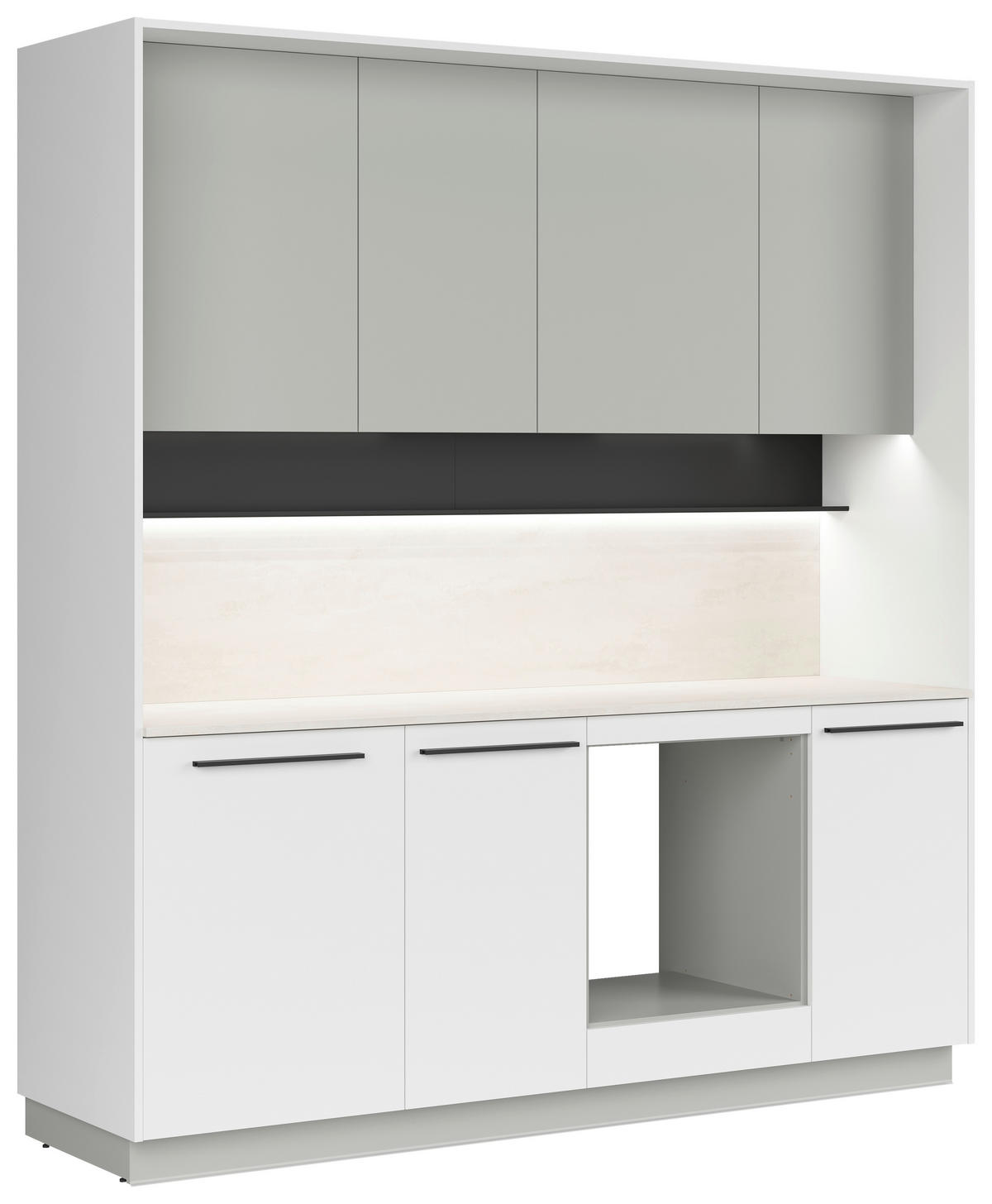 KÜCHENBLOCK 210 cm   in Grau, Weiß, Hellgrau  - Hellgrau/Schwarz, Basics, Holzwerkstoff/Kunststoff (210cm) - Visiona