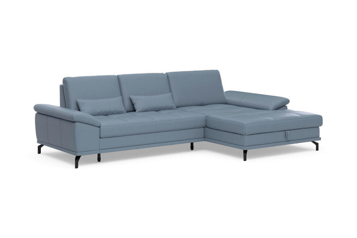ROHOVÁ SEDAČKA, kůže, šedomodrá - šedomodrá/černá, Basics, kov/kůže (301/176cm) - Sit & More