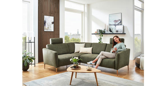ECKSOFA Olivgrün Flachgewebe - Eichefarben/Olivgrün, Design, Holz/Textil (189/236cm) - Valnatura