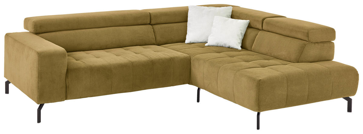 ECKSOFA Hellgrün Cord  - Schwarz/Hellgrün, Design, Textil/Metall (261/214cm) - Beldomo Style