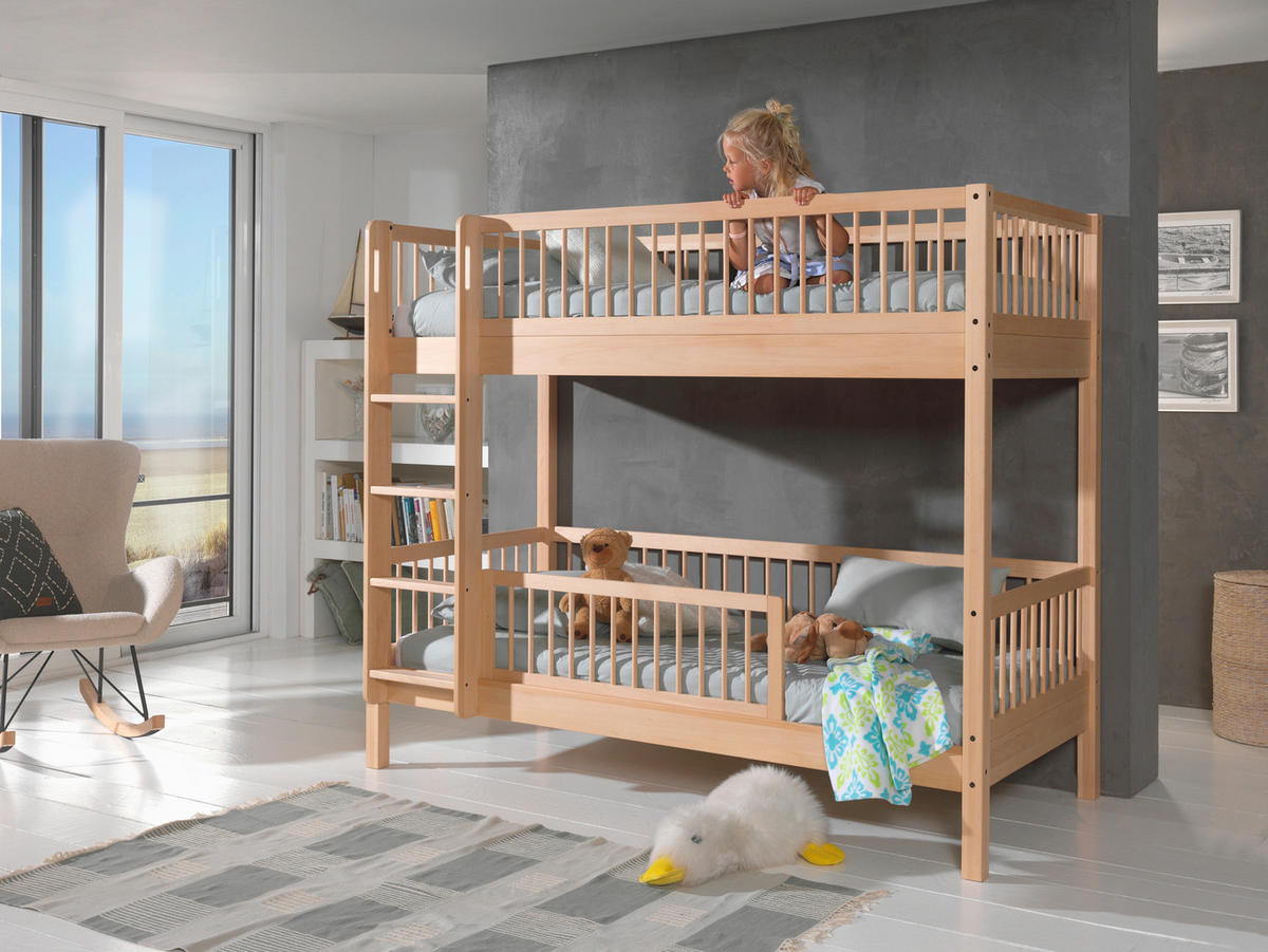 ETAGENBETT 90/200 cm,  in Buchefarben, Absturzsicherung, Leiter, Rollroste  - Buchefarben/Naturfarben, MODERN, Holz (90/200cm) - Vipack