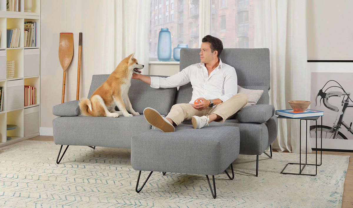 2-SITZER-SOFA Samt Naturfarben  - Schwarz/Naturfarben, Design, Textil/Metall (164-194/85/86-94cm) - SENSOO