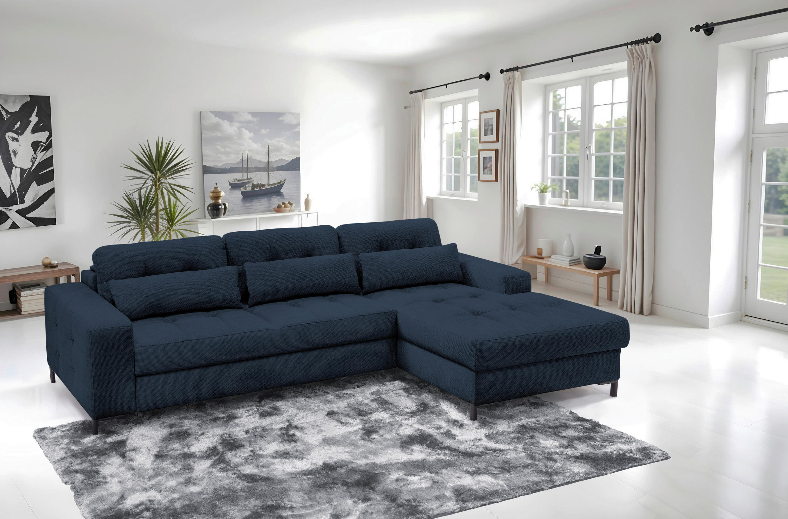 ECKSOFA BONITO Dunkelblau Struktur  - Schwarz/Dunkelblau, Design, Textil/Metall (255/176cm) - Livetastic