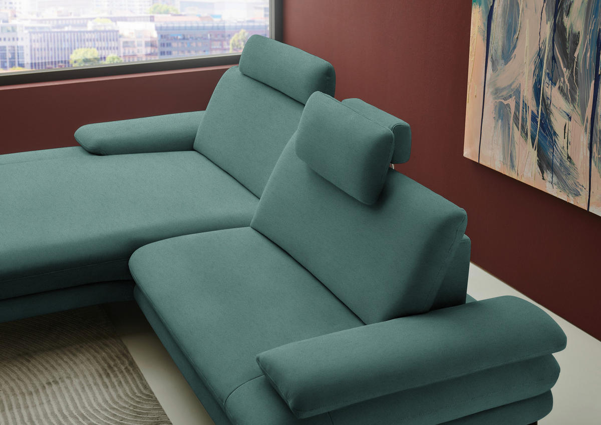 ECKSOFA Chenille, Flachgewebe Opal  - Opal/Schwarz, Design, Textil/Metall (180/284cm) - Dieter Knoll