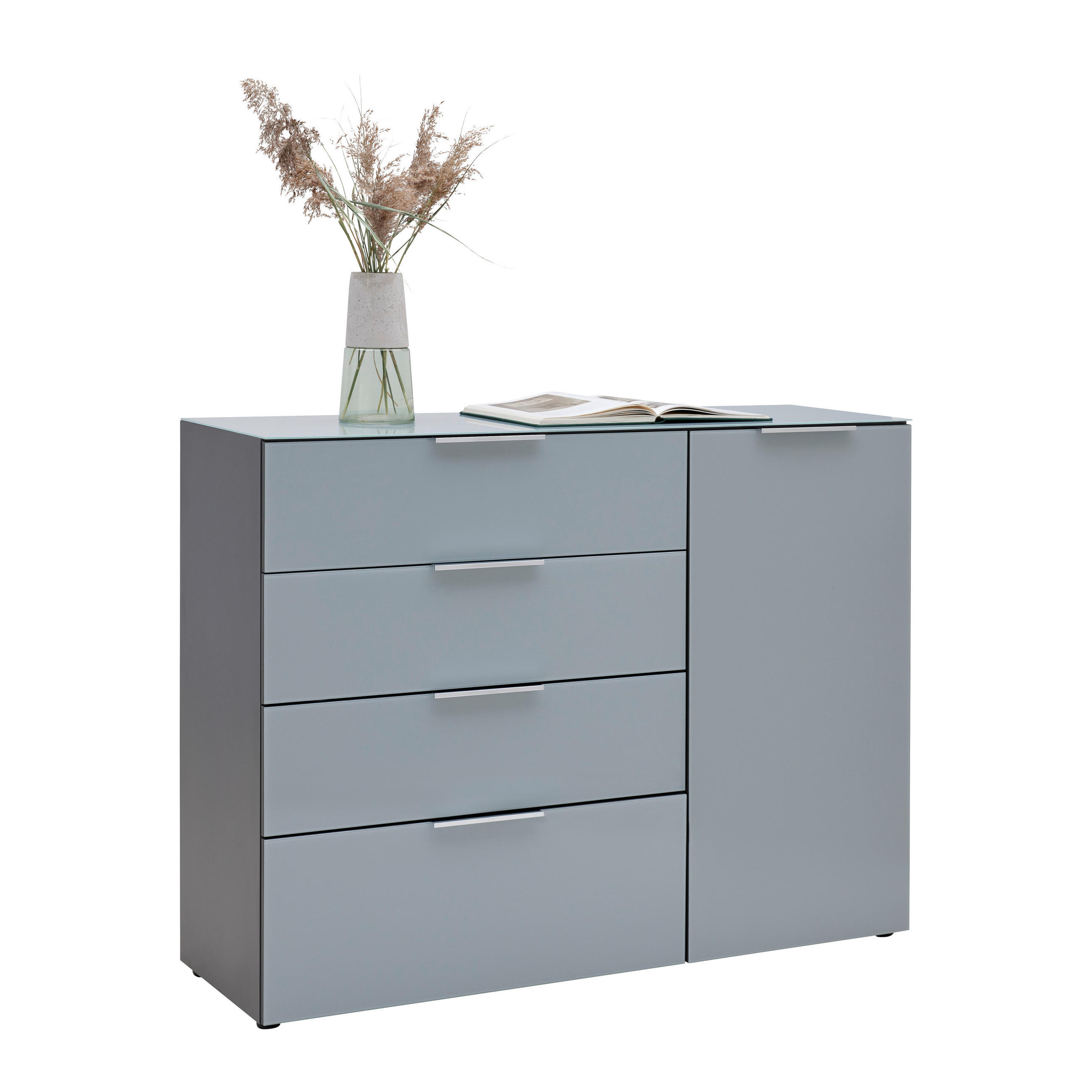 TÁLALÓSZEKRÉNY 134/102/42 cm  - krómszínű/grafitszürke, Modern, műanyag/faalapú anyag (134/102/42cm) - Premium Living