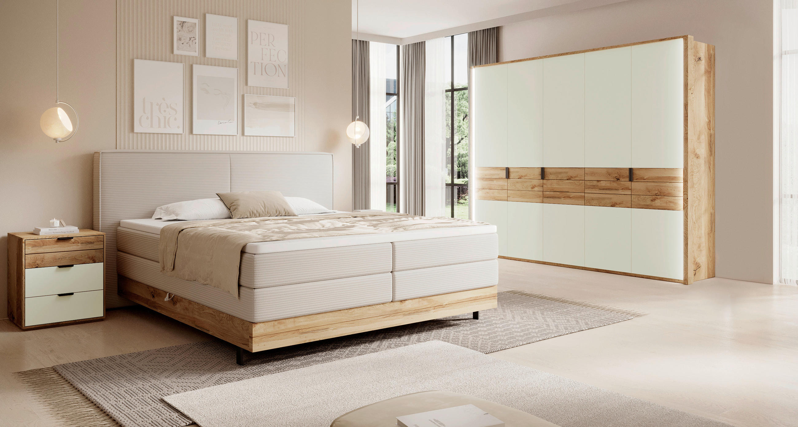 DREHTÜRENSCHRANK  in Eichefarben, Kaschmir  - Kaschmir/Eichefarben, Natur, Glas/Holz (251,8/214/62cm) - Valnatura