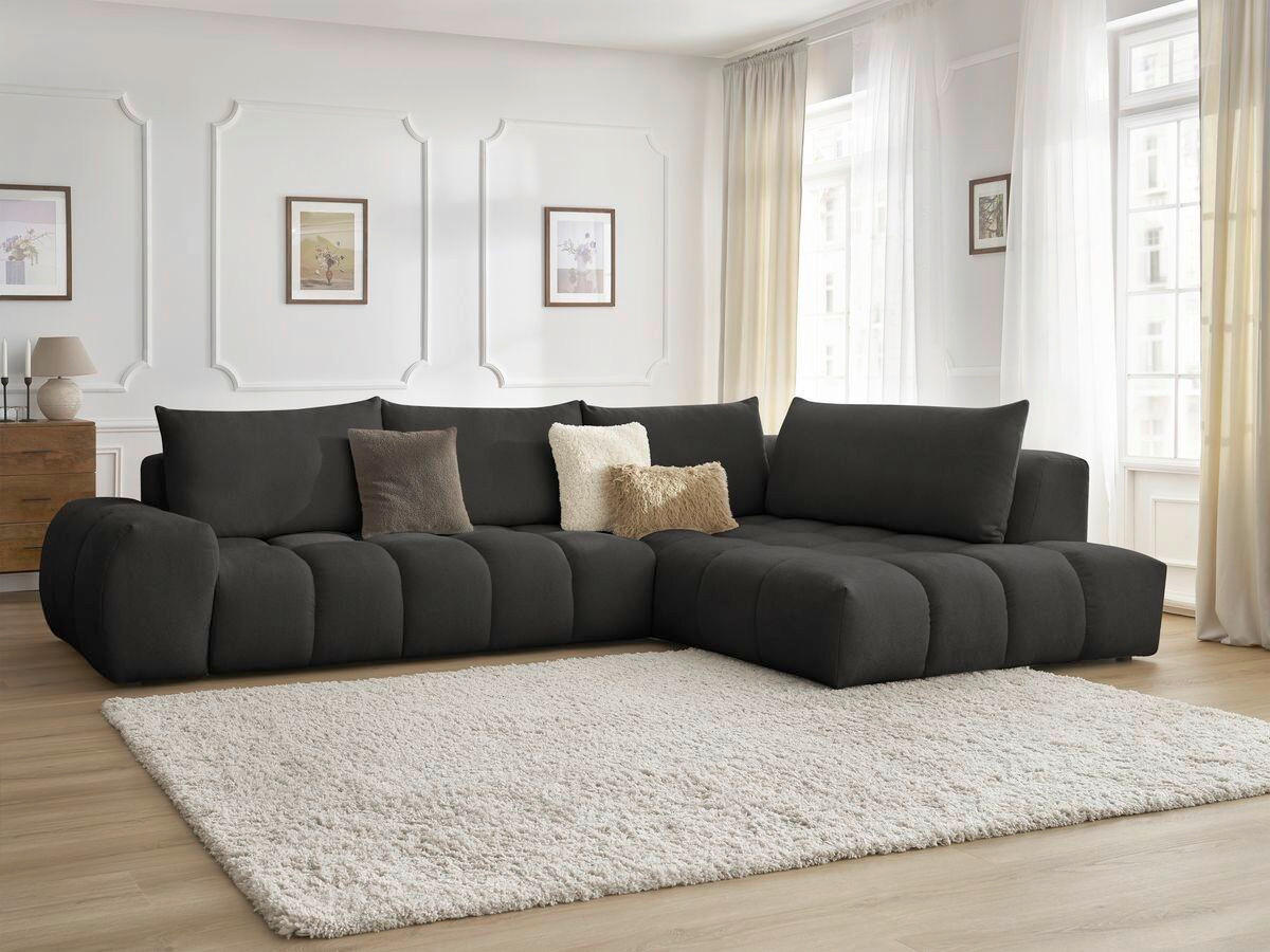 ECKSOFA Ottomane rechts  EVEREST Schwarz Struktur  - Schwarz, MODERN, Kunststoff/Textil (352/210cm)