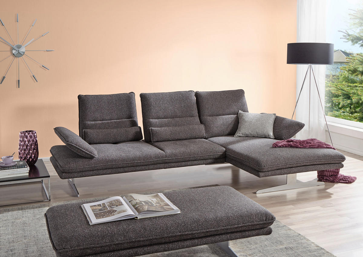 ECKSOFA Webstoff Anthrazit  - Chromfarben/Anthrazit, Design, Textil/Metall (291/164cm) - Chilliano