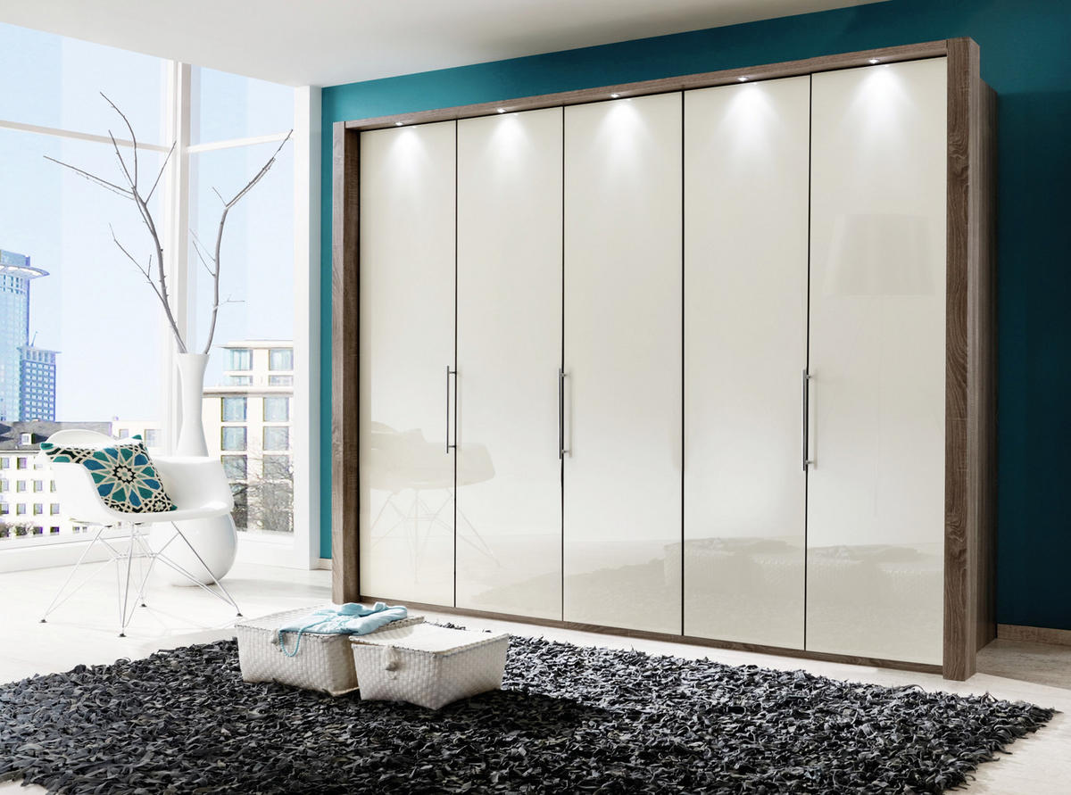 FALTTÜRENSCHRANK in Magnolie, Trüffeleichefarben  - Chromfarben/Magnolie, Konventionell, Glas/Holzwerkstoff (250/216/58cm) - Venda