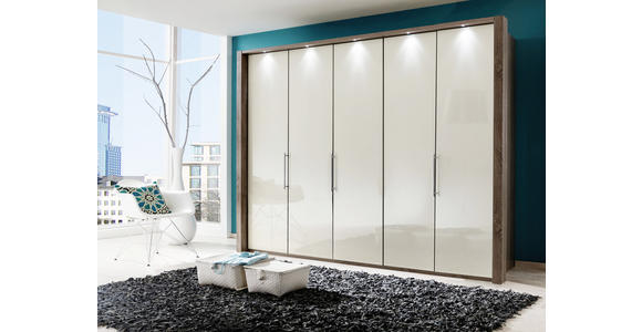 FALTTÜRENSCHRANK in Creme, Trüffeleichefarben - Trüffeleichefarben/Creme, KONVENTIONELL, Glas/Holzwerkstoff (250/216/58cm) - Venda