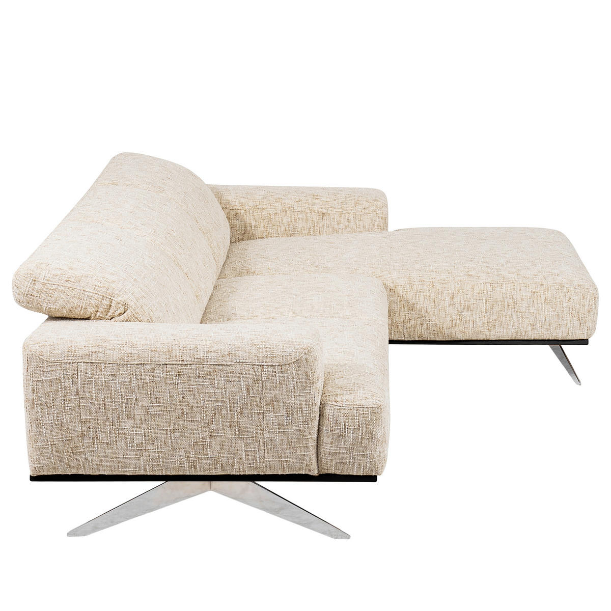 ECKSOFA PORTLAND in Struktur Beige Kopfteilverstellung  295/187 cm  - Chromfarben/Beige, Design, Holz/Textil (295/187cm) - Livetastic