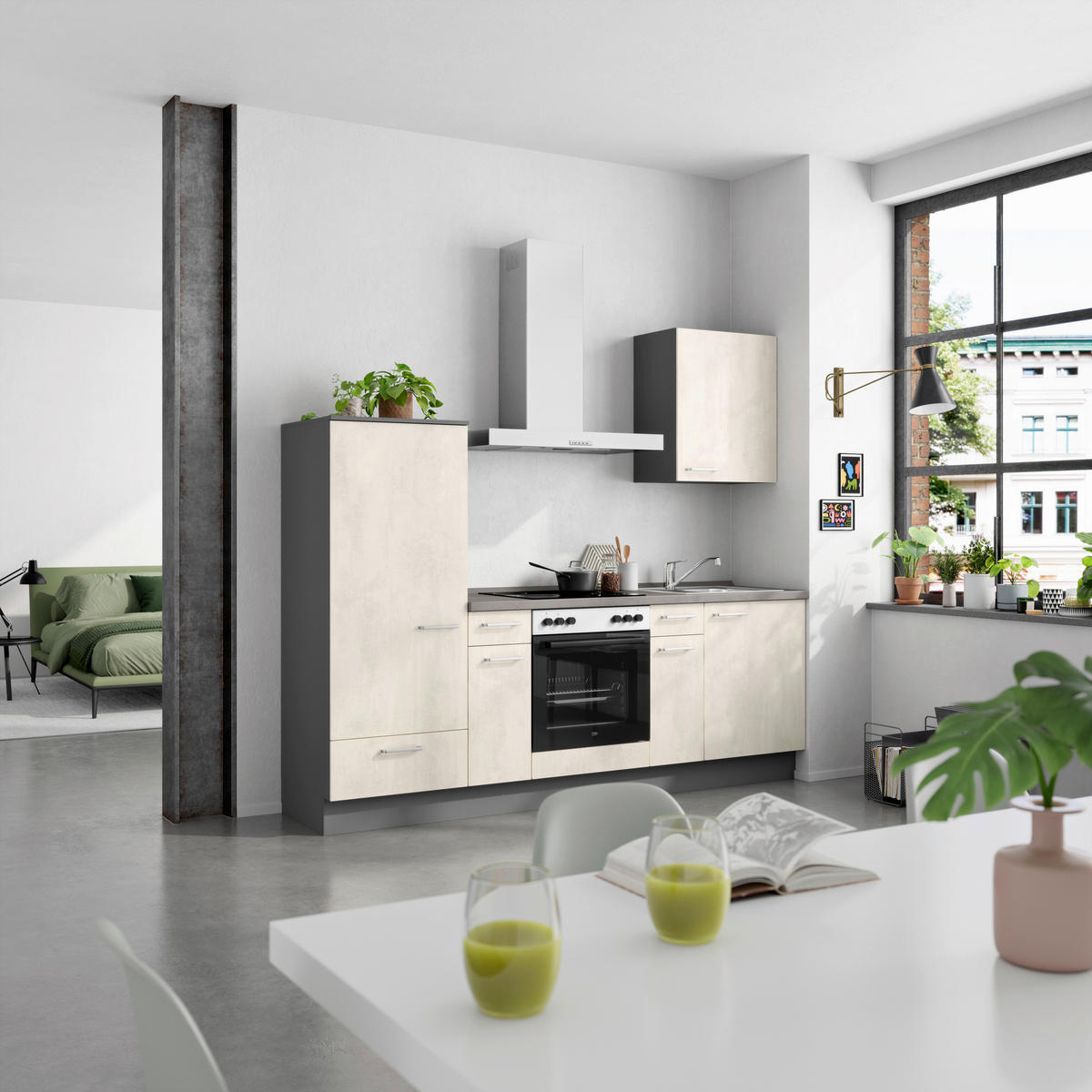 BUCĂTĂRIE FĂRĂ ELECTROCASNICE  - ardeziu/alb, Modern, metal/material pe bază de lemn (240cm) - Nobilia