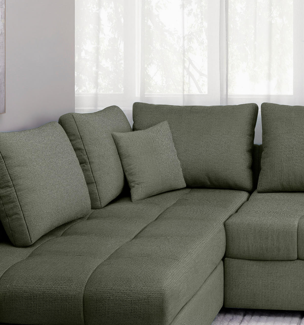 ECKSCHLAFSOFA Dunkelgrün Chenille  - Dunkelgrün/Schwarz, MODERN, Holz/Textil (202/298cm) - MID.YOU