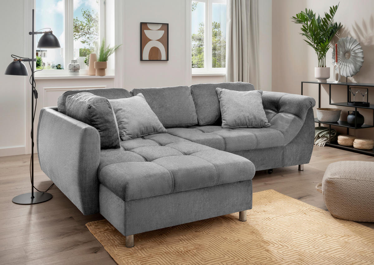 ECKSCHLAFSOFA in Mikrofaser Anthrazit  - Chromfarben/Anthrazit, MODERN, Textil/Metall (190/250cm) - Livetastic