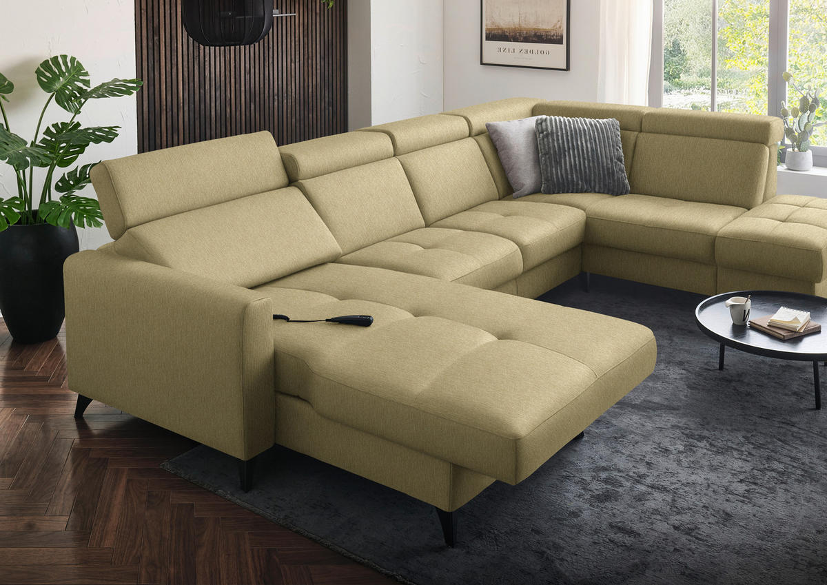 WOHNLANDSCHAFT Flachgewebe Honig  - Schwarz/Honig, Konventionell, Textil/Metall (174/333/215cm) - Beldomo System