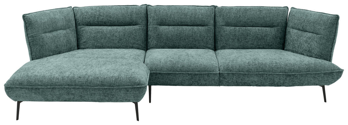 ECKSOFA in Flachgewebe Blau, Grün  - Blau/Schwarz, Design, Textil/Metall (153/339cm) - Moderano