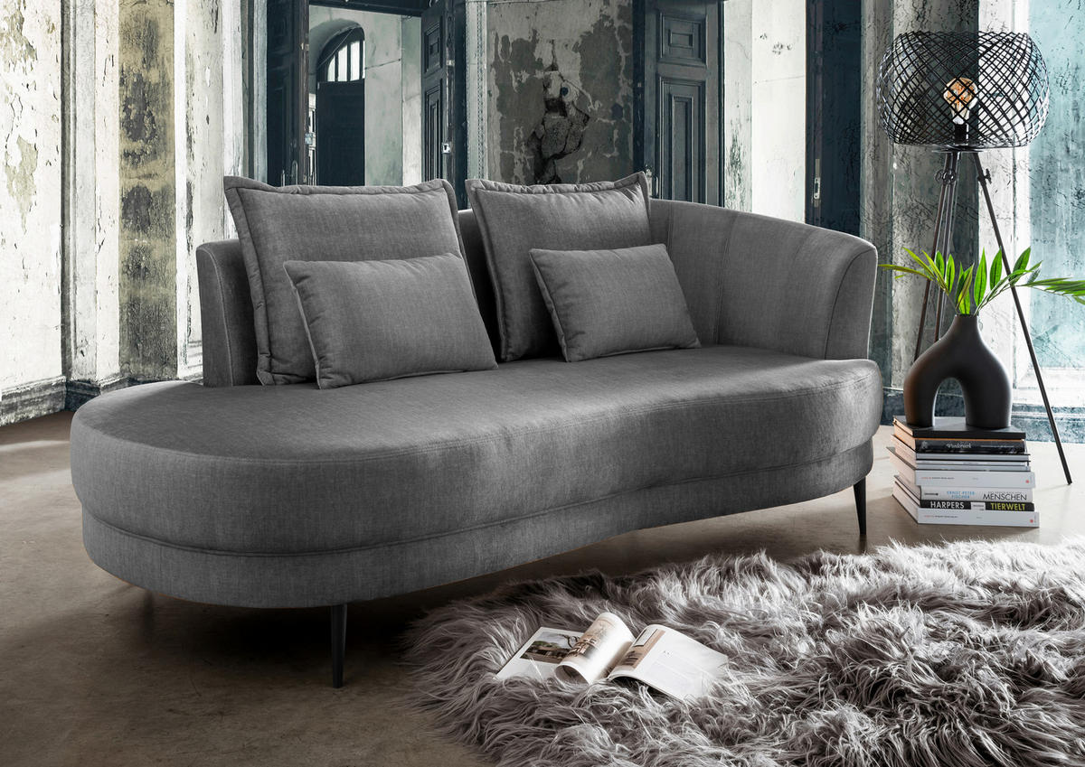 OTTOMANE Velours Grau  - Schwarz/Grau, MODERN, Textil/Metall (211/85/102cm) - Livetastic