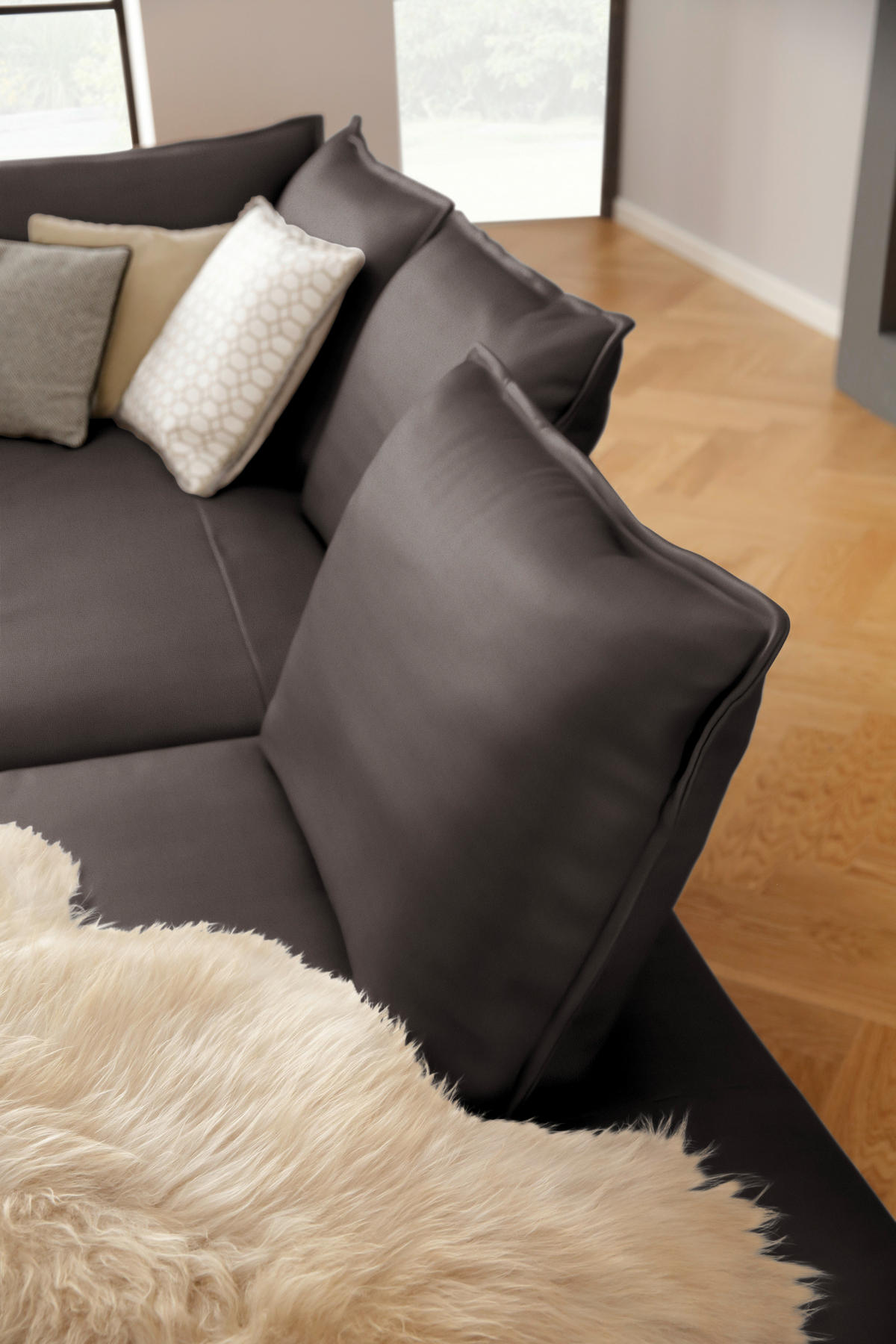 ECKSOFA in Echtleder Dunkelbraun  - Dunkelbraun/Schwarz, Design, Leder/Metall (340/272cm) - W.Schillig