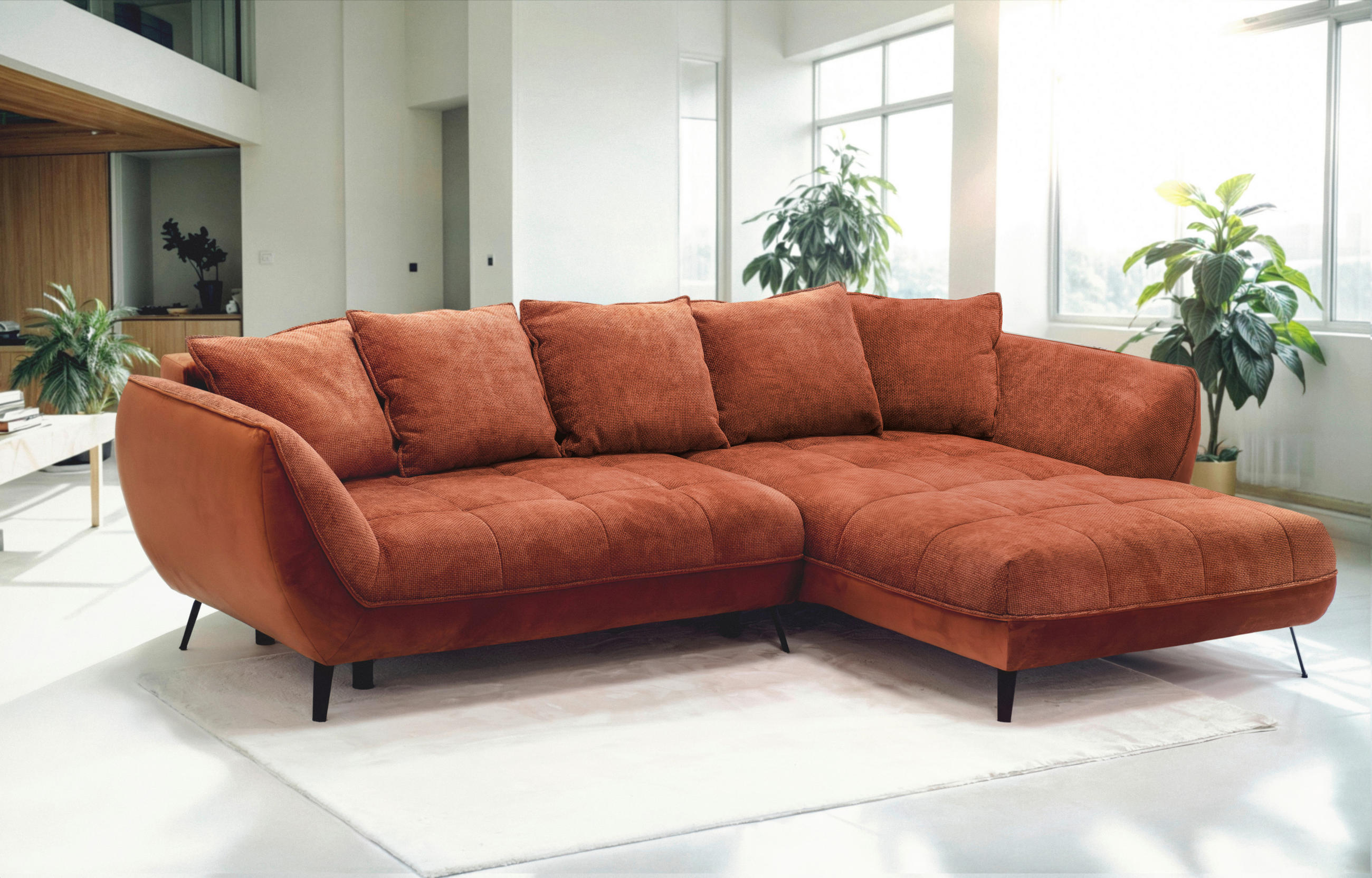 ECKSOFA in Struktur Rostfarben  - Rostfarben/Schwarz, Design, Textil/Metall (282/187cm) - Livetastic