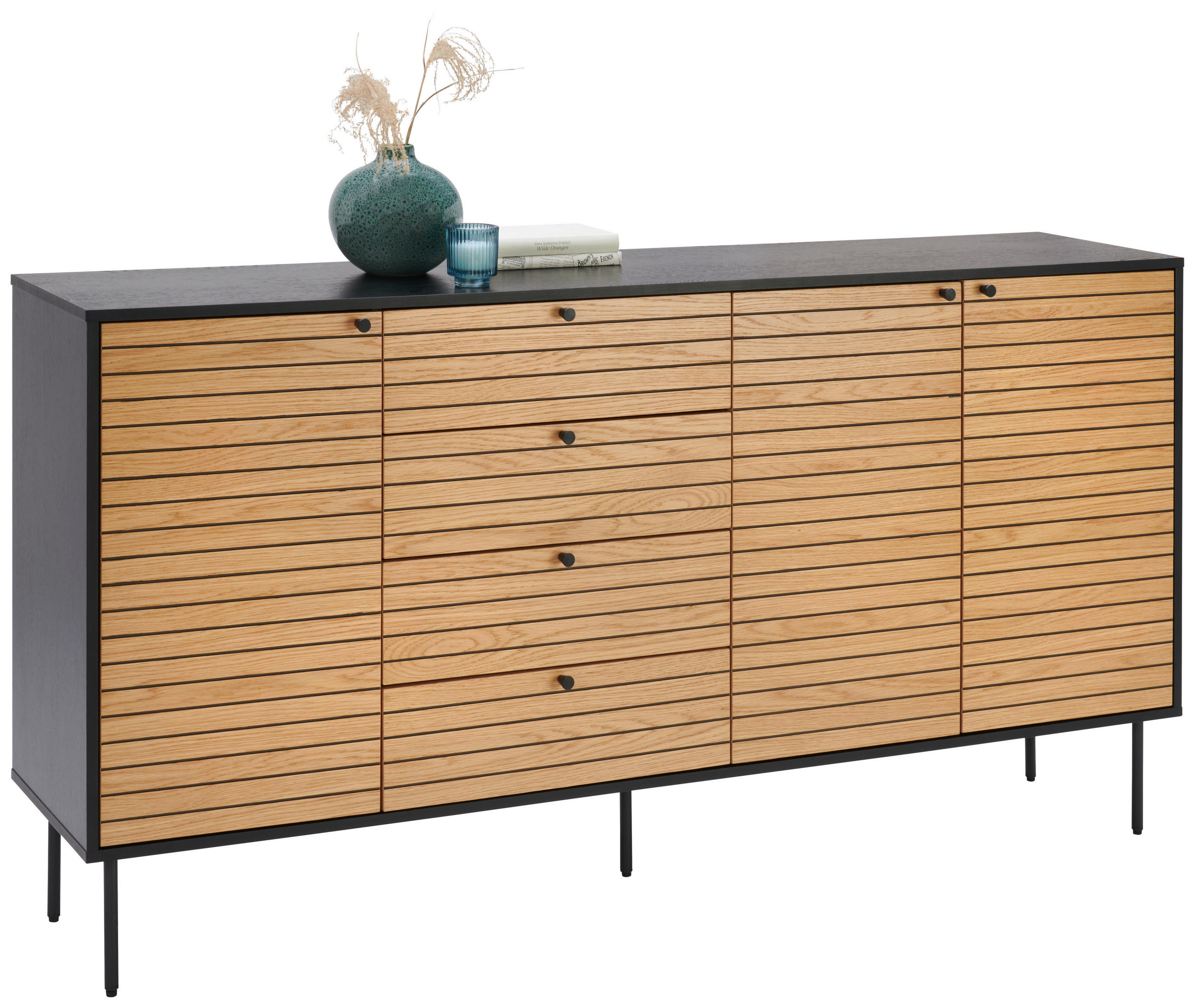 KOMODA, črna, barve hrasta - črna/barve hrasta, Design, kovina/leseni material (180/94/40cm) - Xora