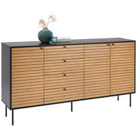 KOMODA, črna, barve hrasta  - črna/barve hrasta, Design, kovina/leseni material (180/94/40cm) - Xora