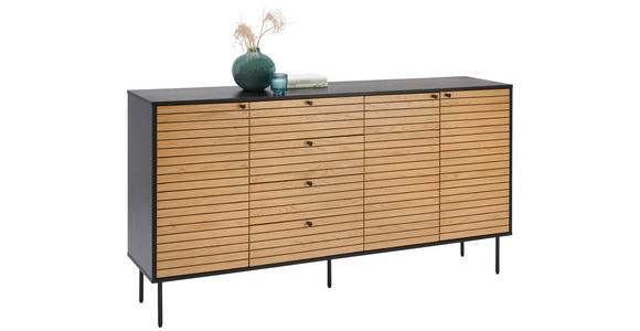 SIDEBOARD Schwarz, Eichefarben Einlegeböden  - Eichefarben/Schwarz, Design, Holzwerkstoff/Metall (180/94/40cm) - Xora