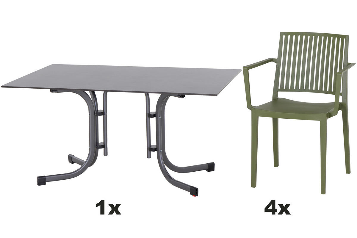 GARTENGARNITUR 5-teilig Stahl 5-teilig  - Anthrazit/Grün, Basics, Kunststoff/Metall (90/80/140cm) - Siena Garden