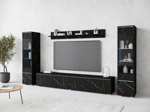 WOHNWAND Vera 4-teilig  in Schieferfarben  240/130/33 cm  - Schieferfarben/Grau, Design, Glas/Holzwerkstoff (240/130/33cm) - Livetastic