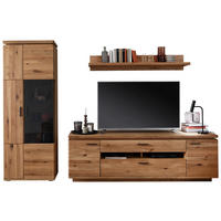 WOHNWAND 3-teilig  Eichefarben 300/204/50 cm  LED-Leuchtmittel   - Eichefarben/Schwarz, Natur, Glas/Holz (300/204/50cm) - Linea Natura