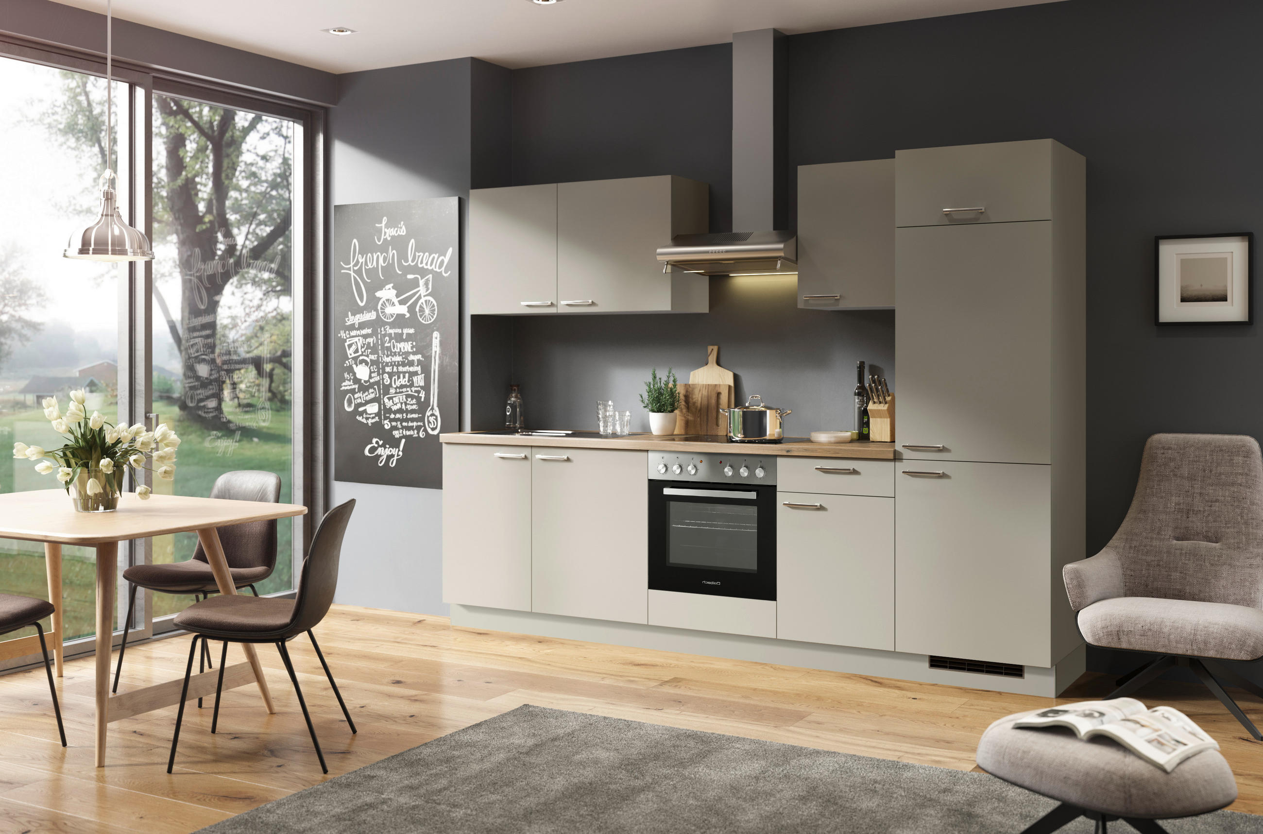 KÜCHENBLOCK 280 cm   in Hellgrau  - Edelstahlfarben/Hellgrau, Design, Holzwerkstoff/Metall (280cm) - Welnova