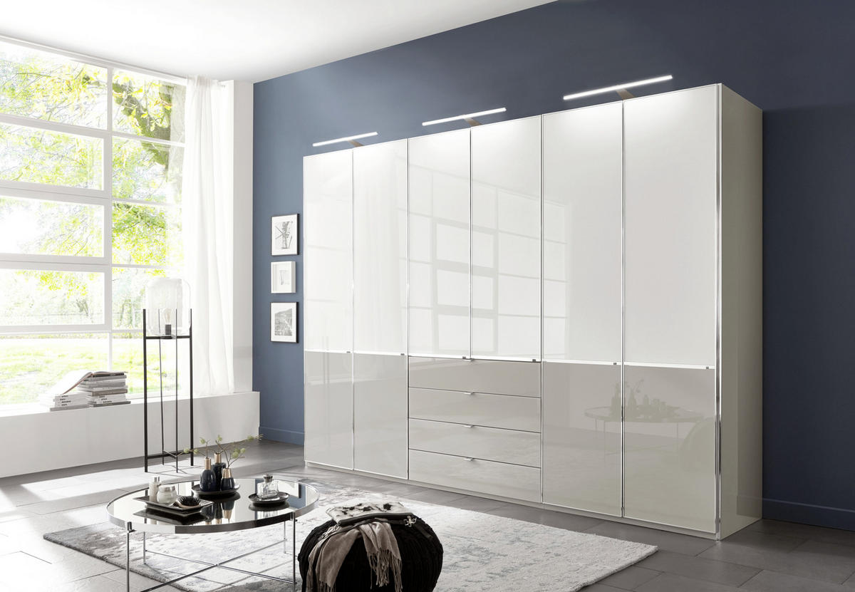 KLEIDERSCHRANK in Grau, Weiss  - Chromfarben/Weiss, Design, Glas/Holzwerkstoff (300/216/58cm) - Novel