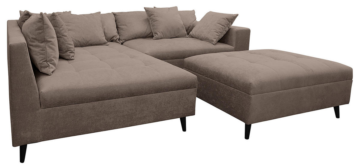 Ecksofa inkl. Hocker in Flachgewebe Braun  - Schwarz/Braun, Design, Holz/Textil (174/247cm) - MID.YOU